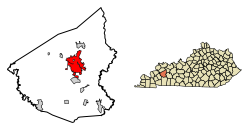 Location of Madisonville in Hopkins County, Kentucky.