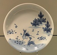 Dish with deer and pines, c. 1680–1700, and underglaze blue (cobalt)
