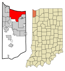 Location in Lake County and the state of Indiana