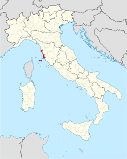 Map highlighting the location of the province of Livorno in Italy