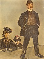 Maxime Dethomas: Acteur sur scène devant deux femmes (c. 1907).