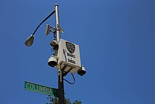 image of NYPD owned and operated CCTV cameras on a lightpole