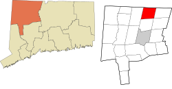Colebrook's location within the Northwest Hills Planning Region and the state of Connecticut