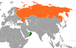 Map indicating locations of Oman and Russia