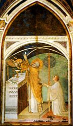 Elevation of the Host by Simone Martini in Assisi, c. 1325, with elevation candle