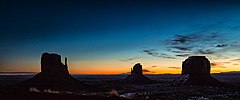 Snow-covered Monument Valley sunrise in January