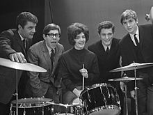 The Honeycombs in Rotterdam, 1964. Left to right: John Lantree, Martin Murray, Honey Lantree, Denis D'Ell, and Alan Ward.
