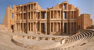 Roman theatre of Sabratha, restored during the Italian rule.