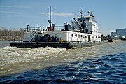 Towboat James G. Hines upbound in Portland Canal on Ohio River (2 of 2), Louisville, Kentucky, USA, 1999