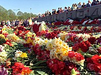 Flowers near Victory Memorial in Riga, Latvia in 2016.