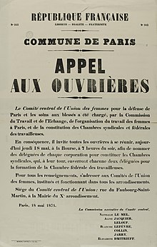 The poster "Call to Female Workers" published by the Paris Commune, 18 May 1871.