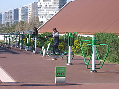 Gym equipment, Camp de la Bota park.