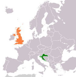 Map indicating locations of Croatia and United Kingdom
