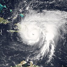 Hurricane David at peak intensity shortly before landfall in the Dominican Republic