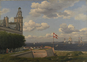 Udsigt fra Kronborg Vold og flagbatteriet (1829)