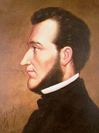 A profile oil painting of Francisco Morazán facing to the left and wearing early 19th century formal attire