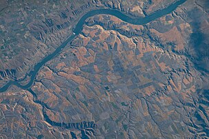 The dam and vicinity, taken from the International Space Station on July 4, 2022