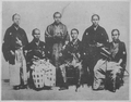 Members of the Japanese Embassy to the United States (1860), who sailed on the Kanrin Maru and the USS Powhatan. Fukuzawa Yukichi sits on the right.