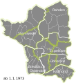 Vergleich der alten Amtsgrenzen (gelb) zu den neuen Gemeinde- und Ortsteilgrenzen (weiß)