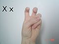 A flexed ASL 'V': Like an ASL 'X', but with two flexed fingers