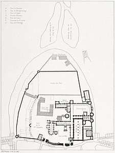 19th-century reconstructed plan of the area in 1380, engraving by Theodor Josef Hubert Hoffbauer
