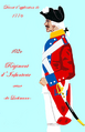 Uniform of the regiment after the 1776 ordnance, now with dark blue facings, cuffs, pocket trim, and epaulette trim. The new