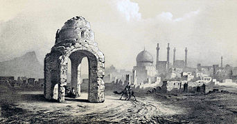 A chahartaq as a small mausoleum, with a grave inside, near Isfahan, 1840 drawing by Eugène Flandin