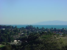 Monterey Bay as seen from Soquel, California. The Moss Landing power plant is visible in the distance.