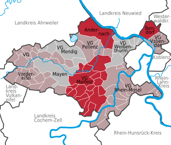 Lage der Verbandsgemeinden und verbandsfreien Städte im Landkreis Mayen-Koblenz