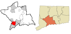 Orange's location within New Haven County and Connecticut