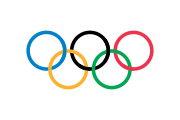 The current flag of the International Olympic Committee, responsible for the Olympic Games, used since 2010.