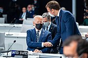 Secretary Blinken with President Biden and French President Emmanuel Macron at COP26 in Glasgow, November 2021