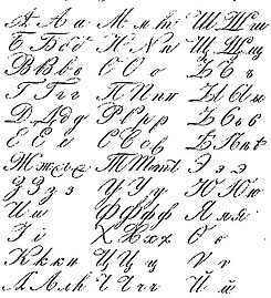 Varieties of Russian calligraphic cursive from an 1835 dictionary