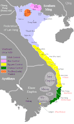 Map of Vietnam circa 1650, The Mạc dynasty as rump state (pink).