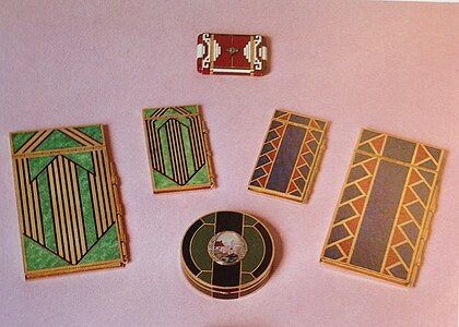 Art Deco watch, cigarette cases, and pillbox made by the Paris firm of Chaumet (1926–30) (Museum of Decorative Arts, Paris)