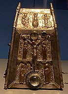 Bell Shrine of Conall Cael. The bell is 6th century. Although the shrine was initiated in the 12th century it underwent a major reworking in the 15th century.[40][41] British Museum.