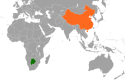 Map indicating locations of Botswana and China