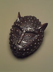 Box in the form of a leopard's head; 19th century; 17.1 x 14 cm (63⁄4 x 51⁄2 in.); Brooklyn Museum (New York City). This box was used to hold kola nuts presented to visitors in the royal court of Benin. Leopards are one of the most commonly portrayed animals in African art. Intelligent and courageous, they often serve as metaphors for powerful individuals or associations