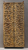 Door; 15th-16th century; sculpted, painted and gilded walnut wood