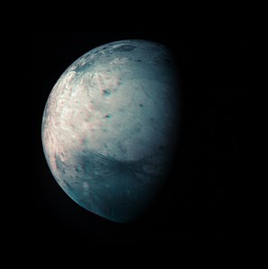 Infrared image of Ganymede taken during the Juno flyby in July 2021. Image Credits: A. Mura -Juno/JIRAM – ASI/INAF/JPL-Caltech/SwRI [117]