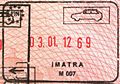 Passport exit stamp from the Finnish border checkpoint at Imatra