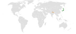 Map indicating locations of Japan and Nepal