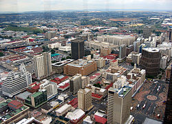 Marshalltown as seen from the top of the Carlton Centre. The M1 and M2 are behind the large buildings and form the boundary between Marshall town and the southern suburbs.