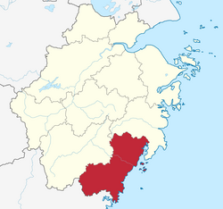 Location of Wenzhou City jurisdiction in Zhejiang