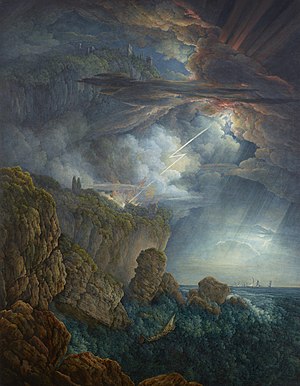 Night Storm and explosion of powder depot at Cefalù, Louis Ducros (ca.1800-1805) - Musée cantonal des Beaux-Arts, Lausanne