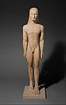 New York Kouros (Archaic); c. 600 BC; marble and pigment; height: 1.95 m; Metropolitan Museum of Art[36]