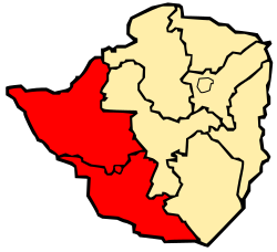 Map of Zimbabwe with Matabeleland highlighted