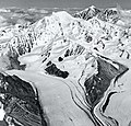 Aerial view looking east, Moby Dick centered with Susitna Glacier. Mts. Moffit and Shand upper right
