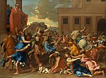 The Rape of the Sabine Women; by Nicolas Poussin; 1634–1635; oil on canvas; 1.55 × 2.1 m; Metropolitan Museum of Art (New York City)[156]