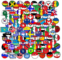 Polandball characters, from a 2009 Internet meme featuring countries represented as spherical personas that interact in broken English. Featured in the list of Internet phenomena, their popularity stemmed from the ability "to tell short stories of nations in a easily understandable fashion."